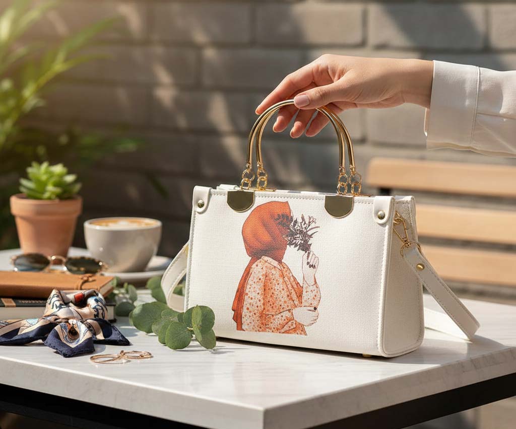 Handle Hijab Girl Printed Crossbody & Handbag