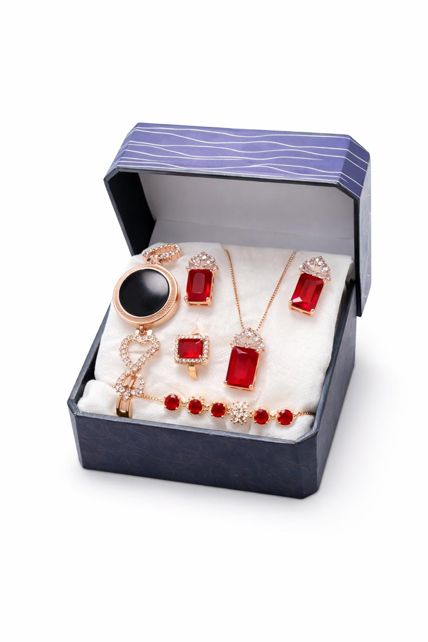 4-piece Set Luxury Pink Zircon Geometry Pendant Necklace Earrings Set Banquet Anniversary Gift Women's Jewelry Set Gift